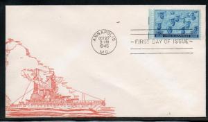 US #935 Navy FDC Red Ship Cachet Addr B197