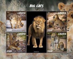 Liberia - 2020 Big Cats on Stamps - 4 Stamp Sheet - LIB200228a