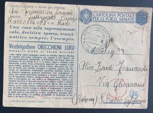 1944 Rodi Greece Military Interment Camp Postcard cover To Bologna Italy