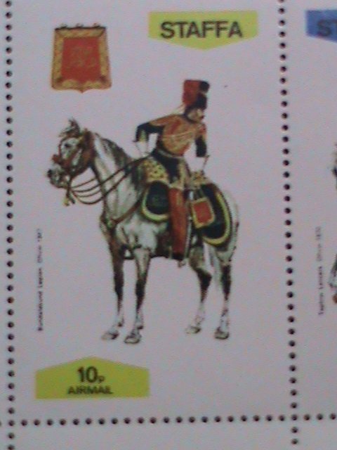 STAFFA-SCOTLAND-UNIFORMS ON HORSES SOLDERS MNH  S/S VF EST.VALUE $12