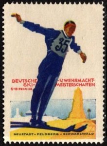 1938 Germany Poster Stamp German Army Ski Championships 5-13 February