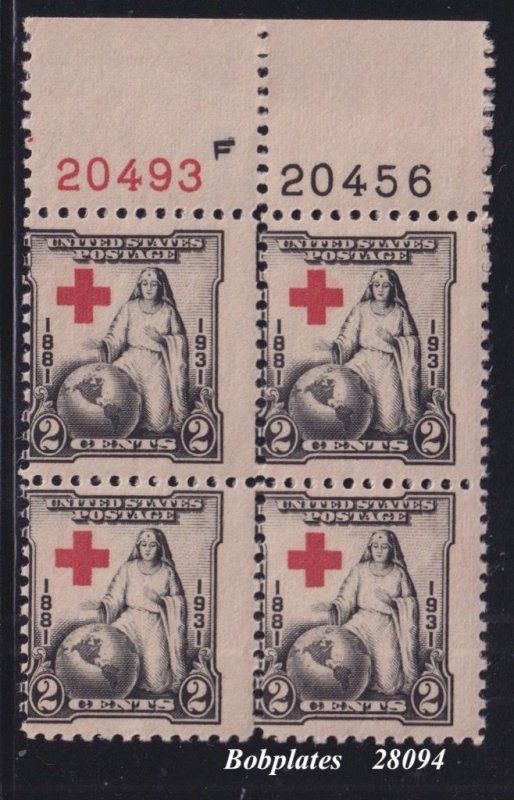 BOBPLATES US #702 Red Cross Top Right Plate Block F20493 F20456 MNH