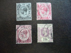 Stamps - Straits Settlements - Scott#179,183,188,191 - Used Part Set of 4 Stamps