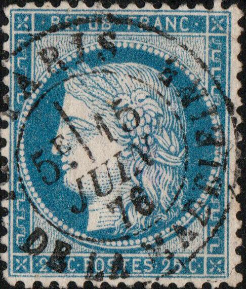 FRANCE - Yv.60C 25c bleu (type III) - obl CàD PARIS / PL. DE LA MADELEINE - TB