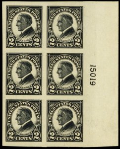 611, Mint NH XF 2¢ Plate Block of Six - Stuart Katz