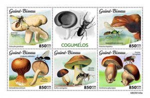 Guinea-Bissau - 2023 Mushrooms and Insects, Bolete - 5 Stamp Sheet - GB230143a