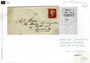 GB SCOTLAND Cover LATE USE 22nd MAY Distinctive MX Edinburgh 1d Red 1844 21.26 