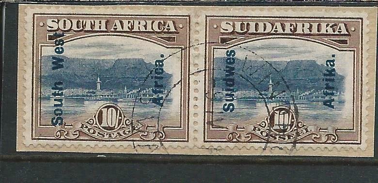 SOUTH WEST AFRICA 1927 10s BLUE & BISTRE-BROWN ON PIECE SUPERB USED SG 54 