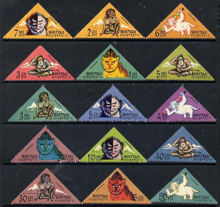 Bhutan 1966 Abominable Snowman triangular set of 15 compl...