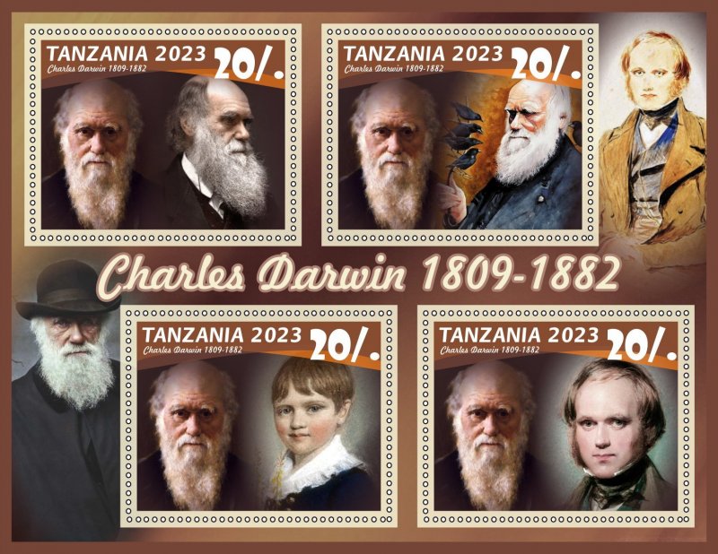 Stamps. Charles Darwin 2023 year 1+1 sheets perf Tanzania NEW