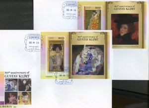 LIBERIA 2022 160th ANNIVERSARY GUSTAV KLIMT PAINTINGS S/S SET FIRST DAY COVERS