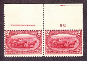 US 286 2c Trans-Mississippi Mint Plate #681 Top Pair Fine OG NH SCV $160