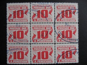 Canada donunt print error, flaw in postage due Sc J27 used block of 9