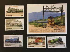 1984 Lesotho Sc# 453-8 Locomotives, Trains Singles and Souvenir Sheet