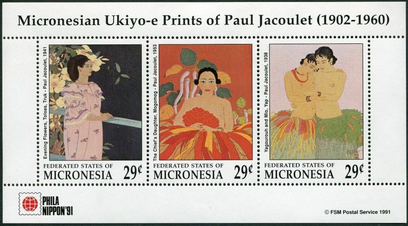 Micronesia 143-144,145,MNH. PHILA NIPPON-1991.Ukiyo-e Prints of Paul Jacoulet.