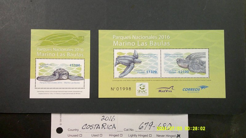 Costa Rica 2016 SEA TURTLES Scott# 679-680 Complete Mint XF set of 2  S/S
