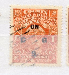 India Cochin 1943 Early Issue used Shade of 1a. Optd NW-16033