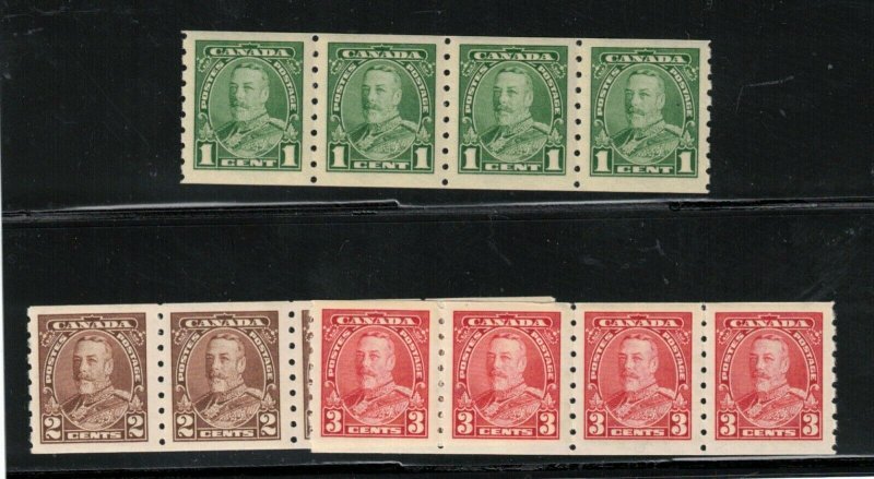 Canada #228 #229 #230 Very Fine Never Hinged Coils In Strips Of Four