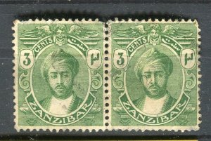 ZANZIBAR; 1921 early Sultan issue fine used 3c. Pair