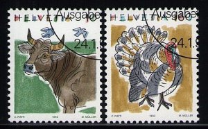 Switzerland 870, 879 used stamps superb cancels cows, turkey