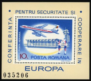 ROMANIA Sc C212 MNH S/S - 1977 10L - Boeing 707 Over Bucharest Airport