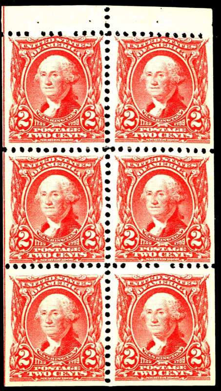 U.S. #301 MINT BOOKLET PANE OF 6 OG HR