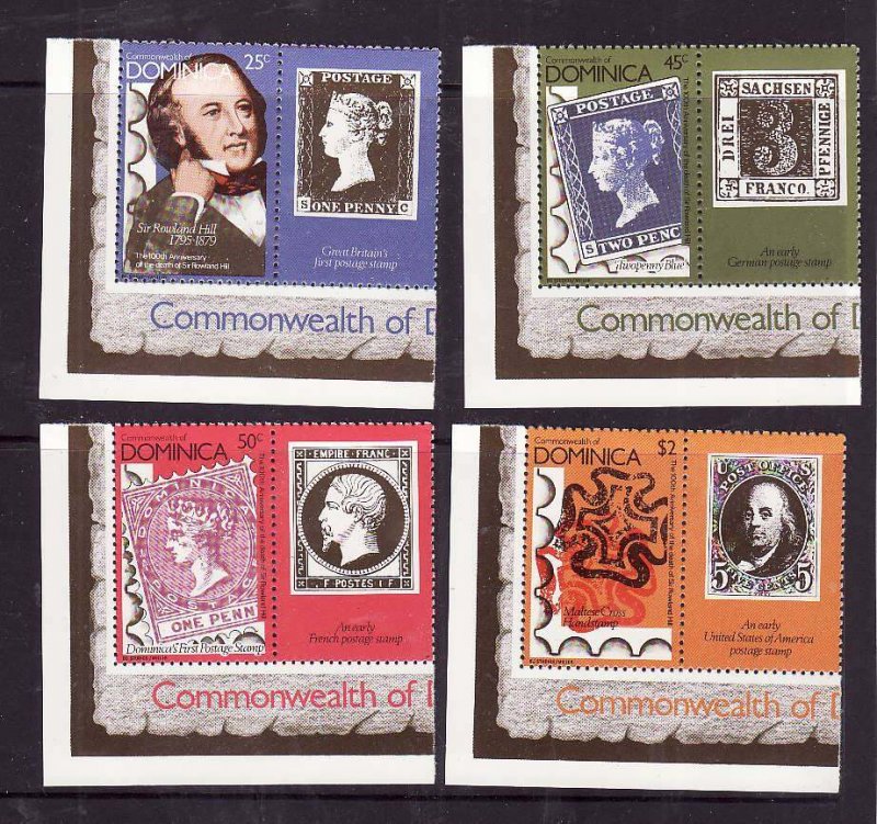 Dominica-Sc#608-11-unused NH set-Rowland Hill-Stamp on Stamp-id1-1979-