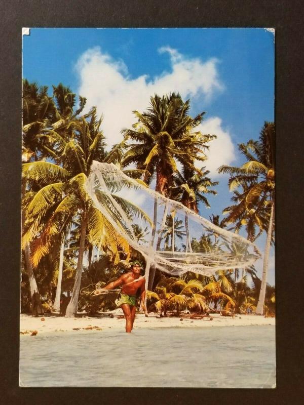 1995 Tahiti to Switzerland Fishing with a Throw Net  Real Picture Postcard Cover