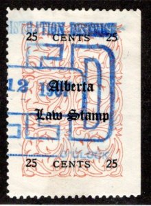 van Dam AL6, 25c red (black), used, F/VF, Alberta Law, Canada