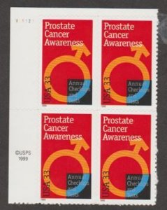 U.S. Scott #3315 Prostate Cancer Awareness Stamp - Mint NH Plate Block