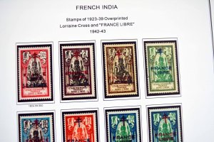 COLOR PRINTED FRENCH INDIA 1892-1954 STAMP ALBUM PAGES (29 illustrated pages)