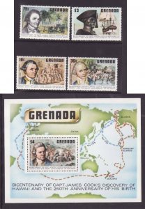 Grenada-Sc#895-9- id9-unused NH set+sheet-Capt. Cook-Ships-Maps-1978-