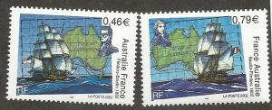 FRANCE 2882-2883, MNH, PAIR OF STAMPS, ENCOUNTER OF MATTHEW FLINDERS AND NICO...