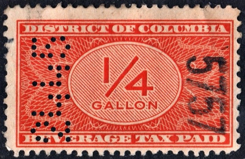 District of Columbia Beverage Tax Stamp: 1/4 Gallon (1934) Perfin