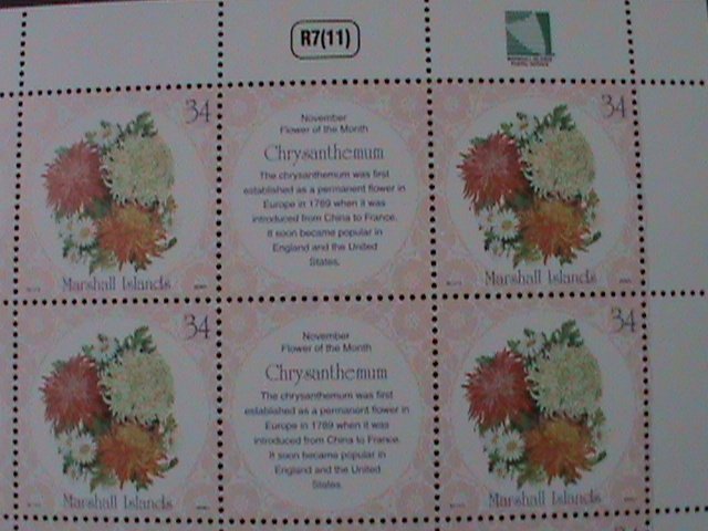 ​MARSHALL ISLAND-2001-SC#768-COLORFUL LOVELY CHRYSANTHEMUM-VF-MNH-SHEET
