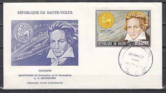 Burkina Faso, Scott cat. 319. Composer Beethoven issue on a First Day Cover.