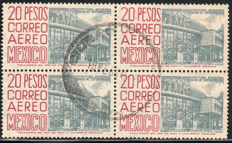 MEXICO C268, $20P 1950 Definitive 2nd Ptg wmk 300. USED BLK OF 4. F-VF. (501)