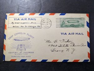 1933 USA Airmail LZ 127 Graf Zeppelin Cover Miami FL to Bronx NY