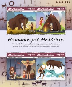 MOZAMBIQUE - 2019 - Prehistoric Humans - Perf 4v Sheet - Mint Never Hinged