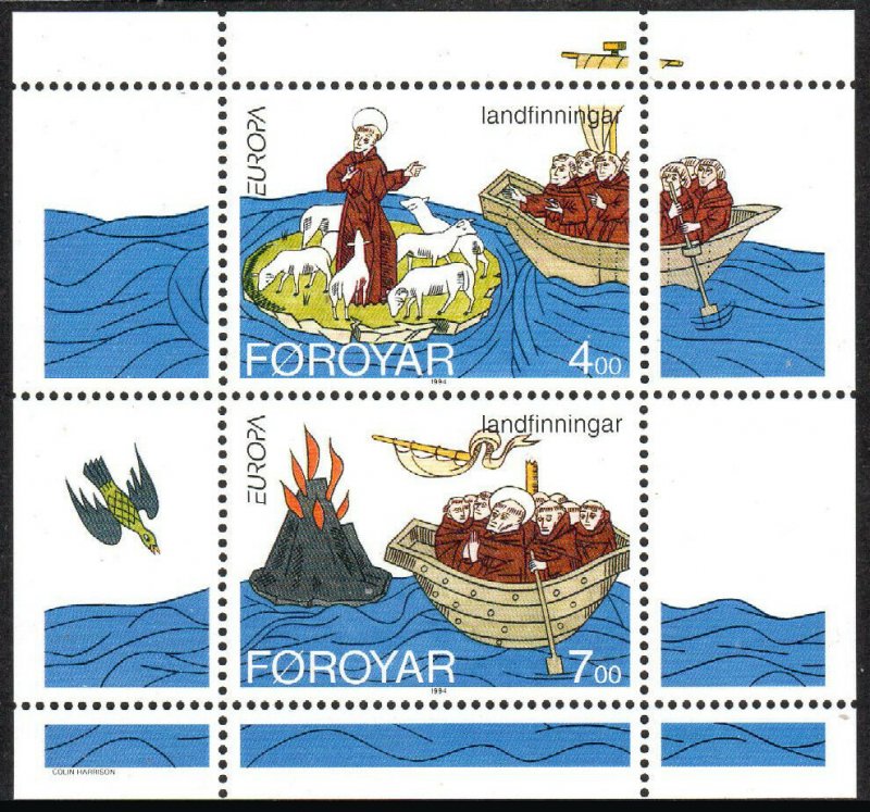 Faroe Islands 265a M/S, MNH. Europa. Voyages of St Brendan (484-577). Boats,1994