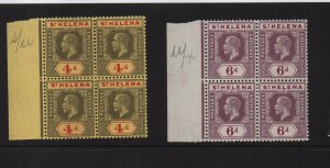 St Helena 1912 SG83/4 set of 2 in blocks of 4 mounted mint