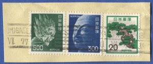 JAPAN 1977 Sc 1071,1083,1085 Used VF on piece, KASUMIGASEKI BLDG Roller Cancel