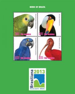 Gambia 2013 - Birds of Brazil - Sheet of 4 stamps - Scott #3535 - MNH