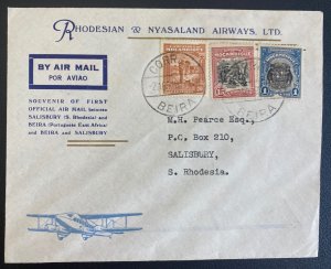 1935 Beira Mozambique First Flight Airmail Cover To Salisbury Southern Rhodesia