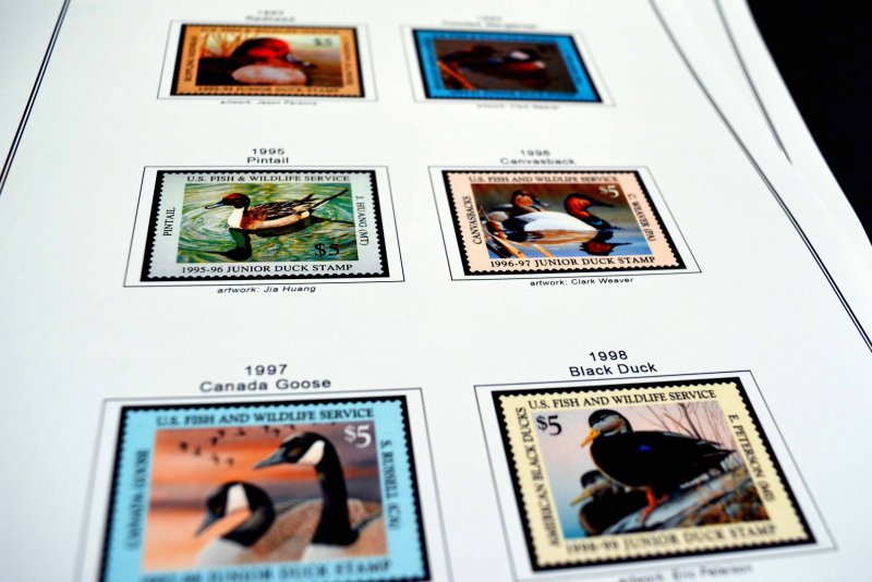 COLOR PRINTED US JUNIOR DUCK STAMPS 1992-2020 STAMP ALBUM PAGES (21 ill. pages)