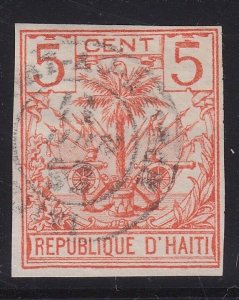 Haiti 1891 5c Orange Plate Proof Used with Port Au Prince CDS. Scott 29 var