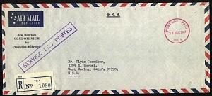 NEW HEBRIDES 1967 Official registered cover POSTAGE PAID VILA cds.......19145