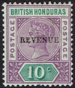 BRITISH HONDURAS 1899 REVENUE OVERPRINTED QV TABLET 10C 11MM LONG