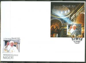 NIGER  2013  POPE BENEDICT XVI  SOUVENIR SHEET FIRST DAY COVER