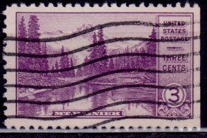 United States, 1934, Mt. Rainier-Mirror Lake, 3c, rt.vert.imperf, Scott#742,used